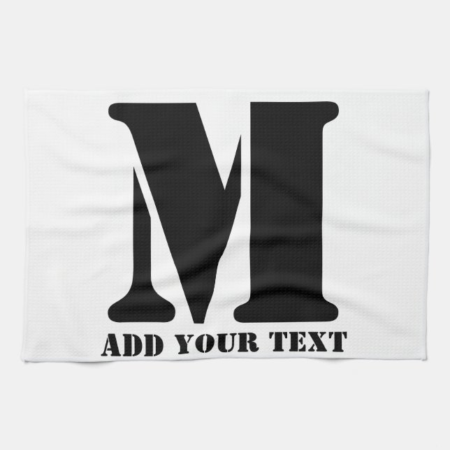 M Monogram Simple Modern Minimalist Personalised  Tea Towel (Horizontal)