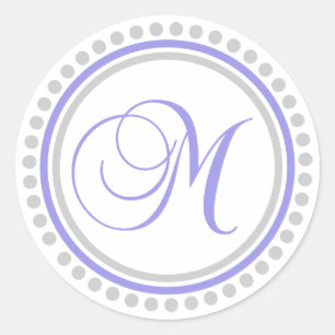 M Monogram (Violet Purple / Silver Dot Circle) Classic Round Sticker