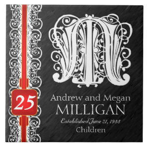 M Monogram "White Lace on Black" Anniversary Tile