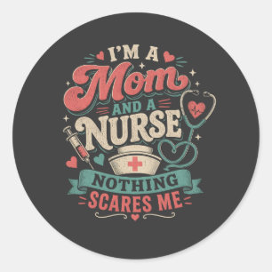 m Mum And Nurse Retro Mum Gift mothers day Classic Round Sticker