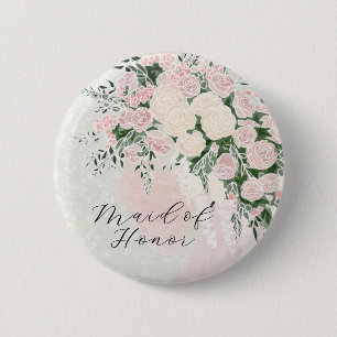 M.O.H Blush bow and Rose Wisteria Bouquet  6 Cm Round Badge