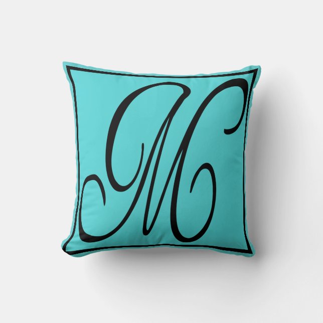 M PILLOW- The Letter M on Aqua Background Cushion (Front)