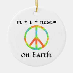 m + t + nes t = Peace on Earth Ceramic Tree Decoration