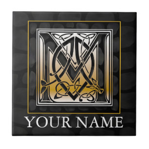 M "Your Name" Celtic Black Stone Monogram Tile