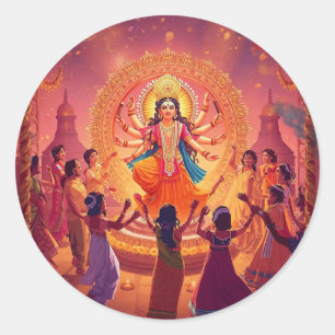 Maa Durga – The Heart of Dussehra Celebrations Classic Round Sticker