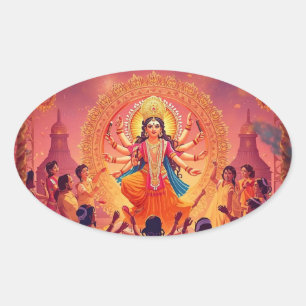 Maa Durga – The Heart of Dussehra Celebrations Oval Sticker