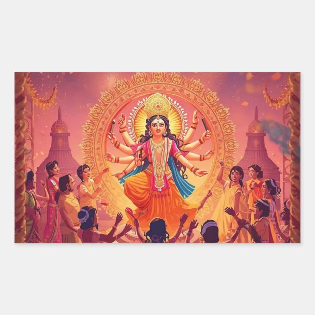 Maa Durga – The Heart of Dussehra Celebrations Rectangular Sticker (Front)