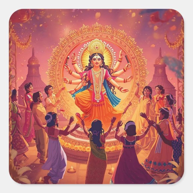Maa Durga – The Heart of Dussehra Celebrations Square Sticker (Front)