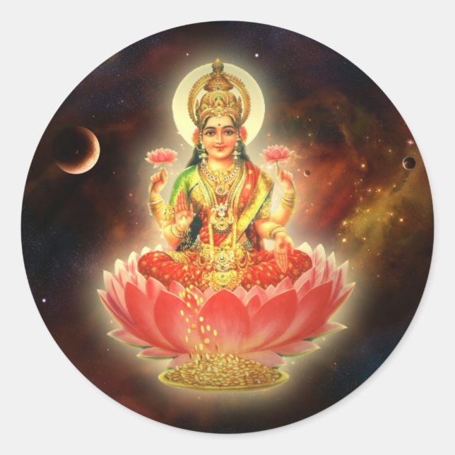 MAA MAHALAXMI DEVI INDIAN GODDESS OF WEALTH/ FORTU CLASSIC ROUND STICKER (Front)