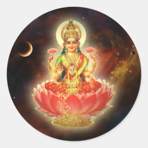 MAA MAHALAXMI DEVI INDIAN GODDESS OF WEALTH/ FORTU CLASSIC ROUND STICKER