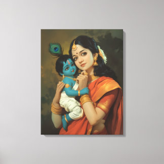 Maa Yashoda and Little Krishna Canvas Wall Art