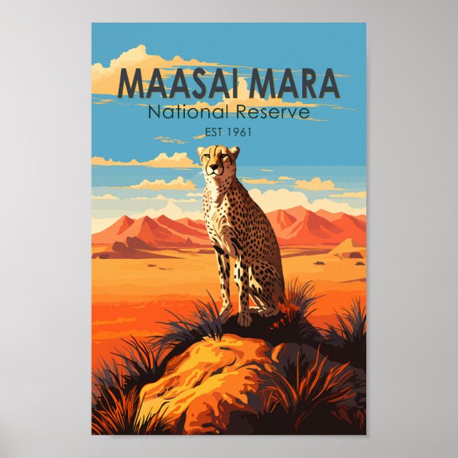 Maasai Mara National Reserve Cheetah Travel Art Poster (Front)