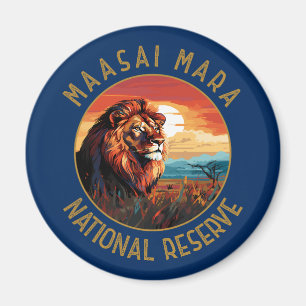 Maasai Mara National Reserve Lion Retro Distressed Magnet