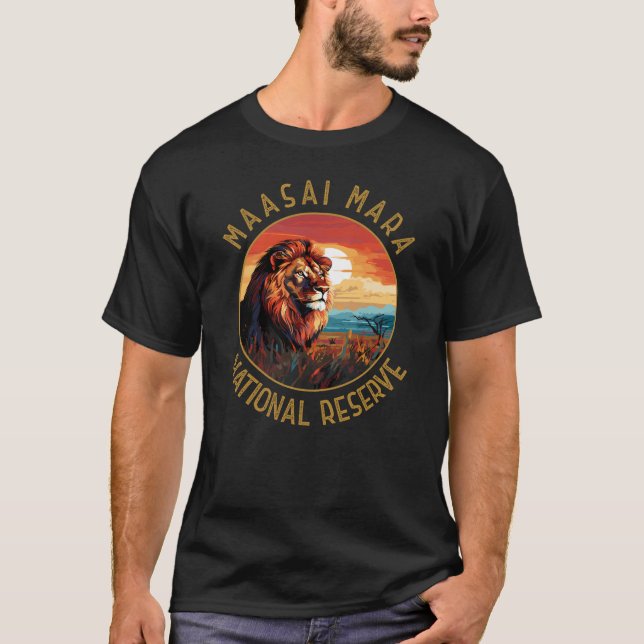 Maasai Mara National Reserve Lion Retro Distressed T-Shirt (Front)