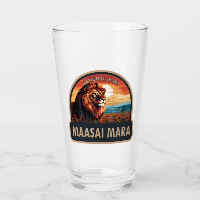 Maasai Mara National Reserve Lion Travel Art Glass (Front)