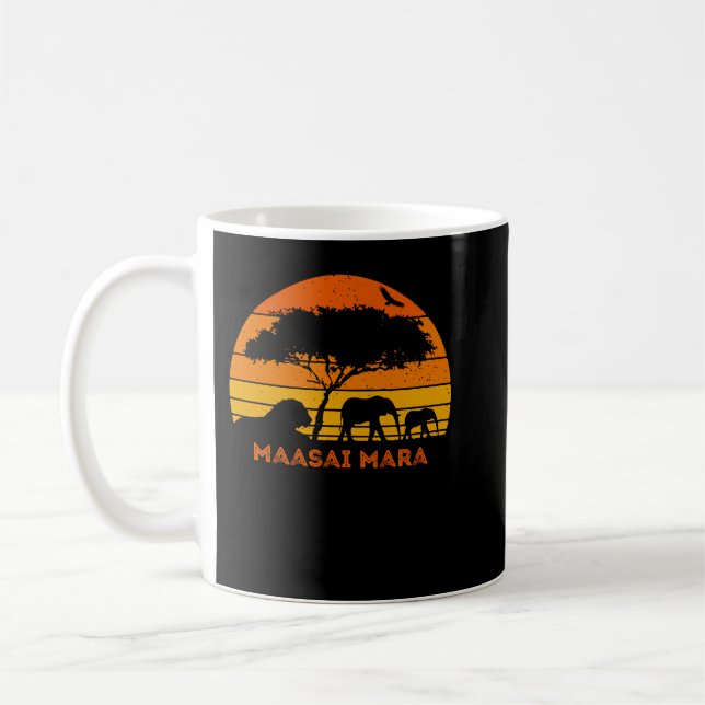 Maasai Mara Safari Elephant Lion Sunset Kenya Safa Coffee Mug (Left)