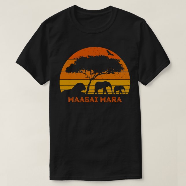 Maasai Mara Safari Elephant Lion Sunset Kenya Safa T-Shirt (Design Front)