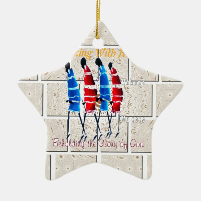 Maasai Morans Christian Art Print Ceramic Tree Decoration (Front)