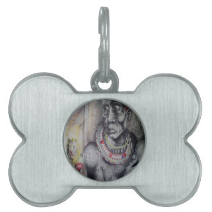 Maasai Mother and Child with Lion Art Print/Graphi Pet Name Tag