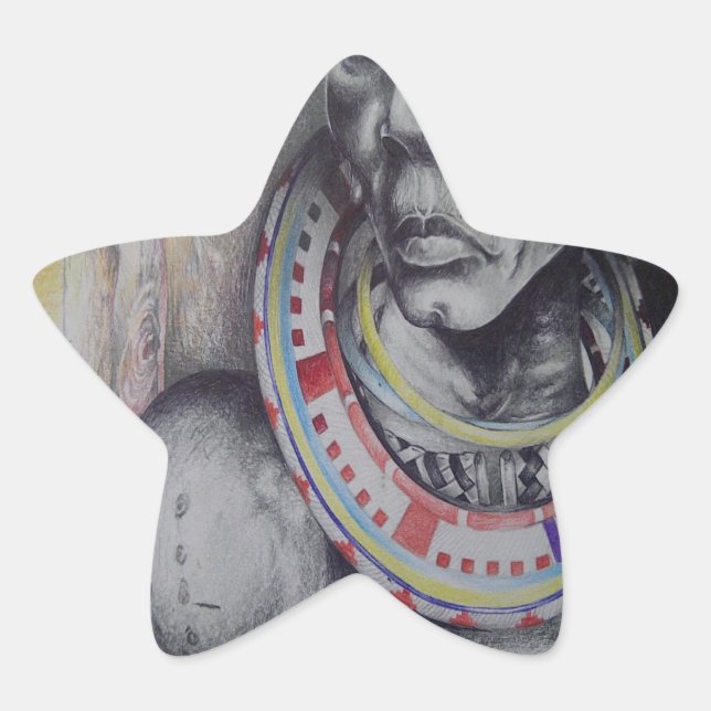 Maasai Mother and Child with Lion Art Print/Graphi Star Sticker (Front)