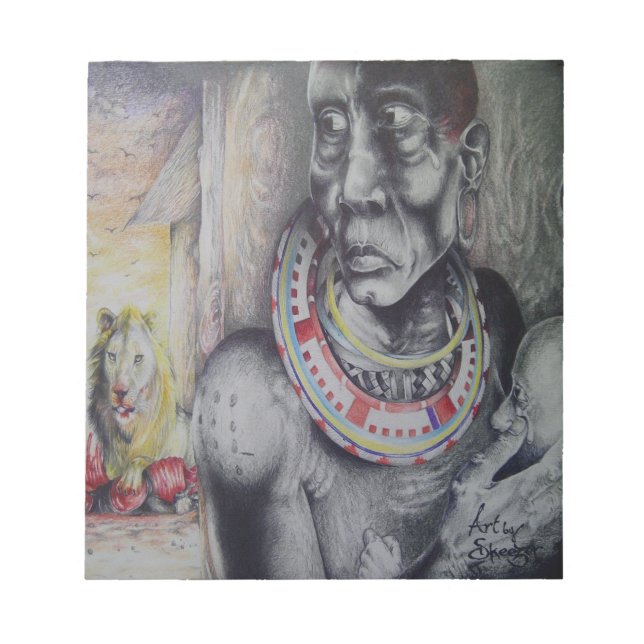 Maasai Mother & Child with Lion Art Print/Graphic Notepad (Front)