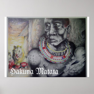 Maasai Mother & Child with Lion Art Print/Graphic Poster
