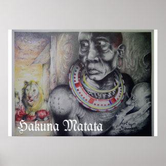 Maasai Mother & Child with Lion Art Print/Graphic Poster