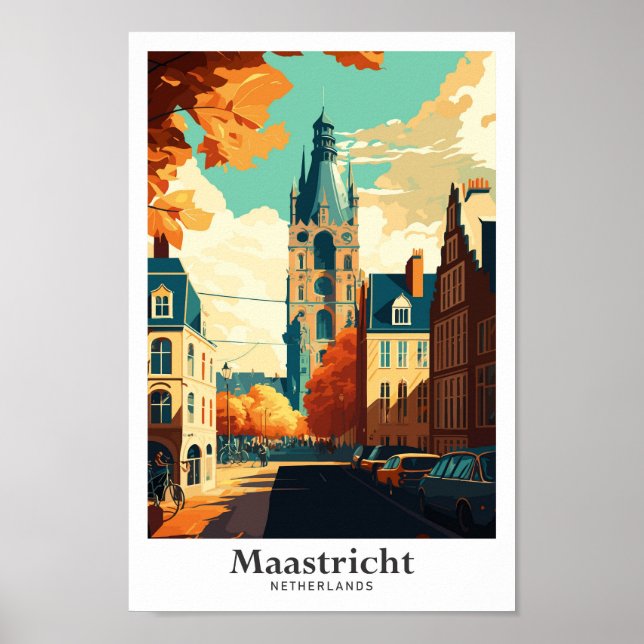 Maastricht Netherlands Vintage Travel Illustration Poster (Front)