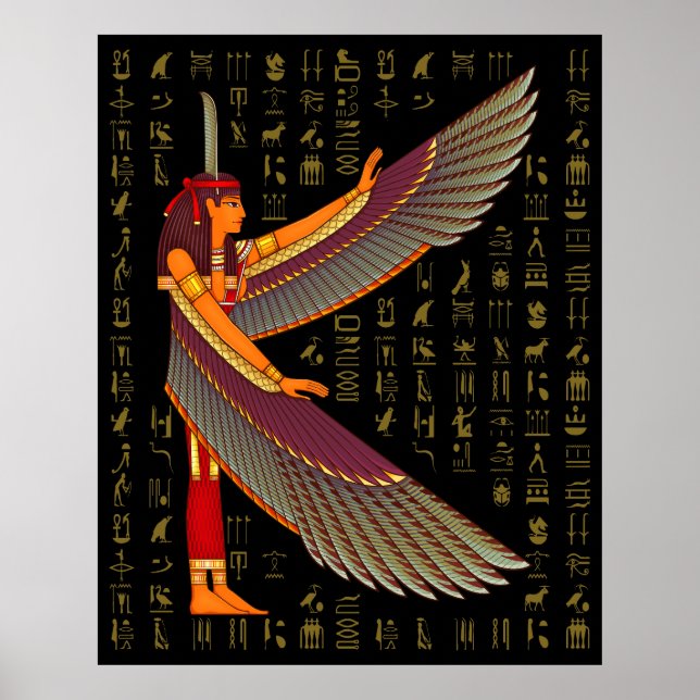 Ma'at Golden Hieroglyphs On Black Poster (Front)