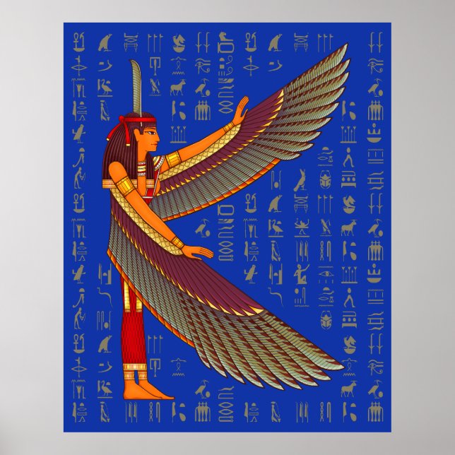 Ma'at Golden Hieroglyphs On Blue Poster (Front)