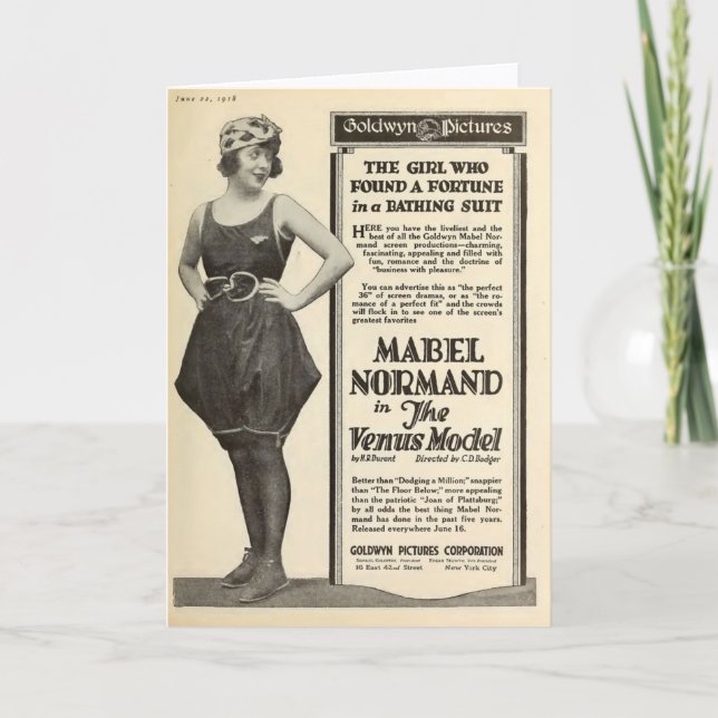 Mabel Normand 1918 bathing suit portrait silent Card (Front)
