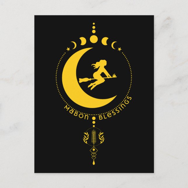 Mabon Blessings, witch, moon, wheat Postcard (Front)