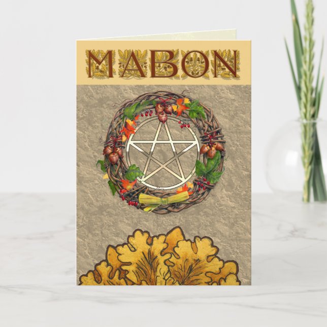 Mabon Wreath and Oak Letters Holiday Card (Front)