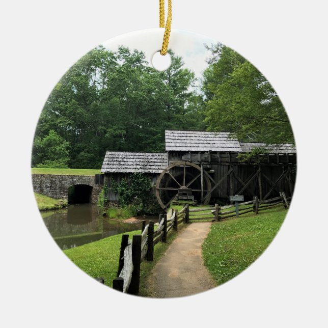 Mabry Mill, Virginia Ceramic Tree Decoration (Front)