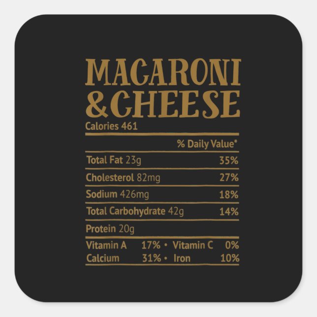 Mac and Cheese Nutrition Facts 2020 Thanksgiving Square Sticker (Front)