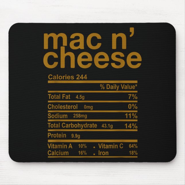Mac And Cheese Nutrition Facts Funny Thanksgiving  Mouse Mat (Front)