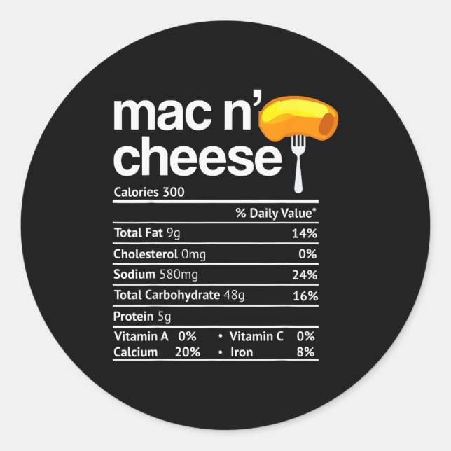 Mac And Cheese Nutrition Funny Thanksgiving Mac N' Classic Round Sticker (Front)