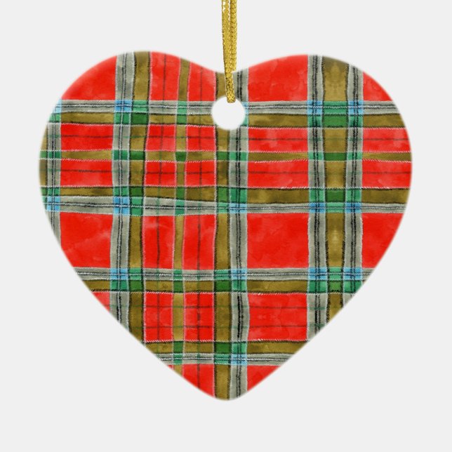 MAC BAIN TARTAN Ceramic Heart Ornament (Front)