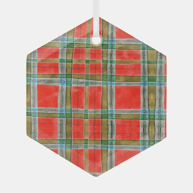 MAC BAIN TARTAN Glass Hexagon Ornament (Front)