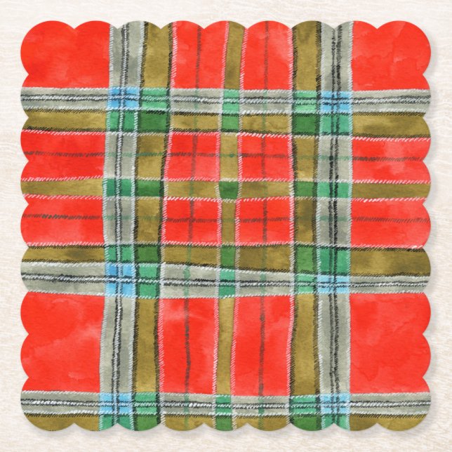 MAC BAIN TARTAN Scalloped Square Paper Coasters (Front)