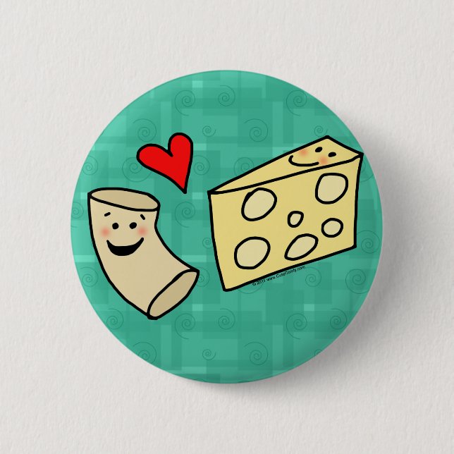 Mac Loves Cheese, Funny Cute Macaroni + Cheese 6 Cm Round Badge (Front)
