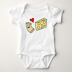 Mac Loves Cheese, Funny Cute Macaroni + Cheese Baby Bodysuit
