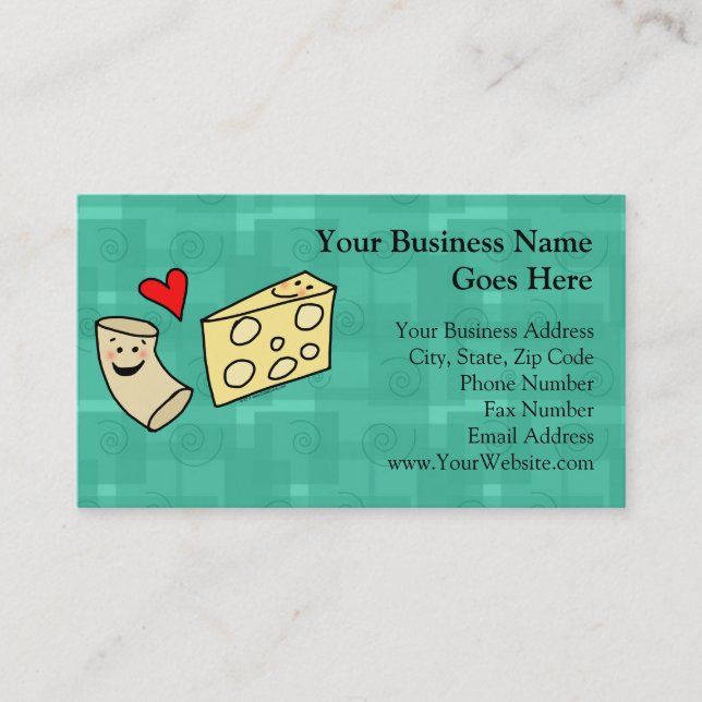 Mac Loves Cheese, Funny Cute Macaroni + Cheese Business Card (Front)