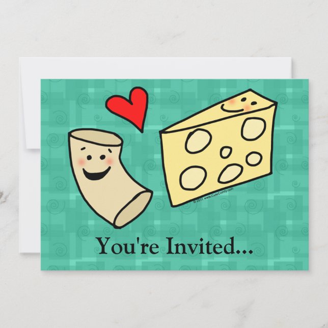 Mac Loves Cheese, Funny Cute Macaroni + Cheese Invitation (Front)