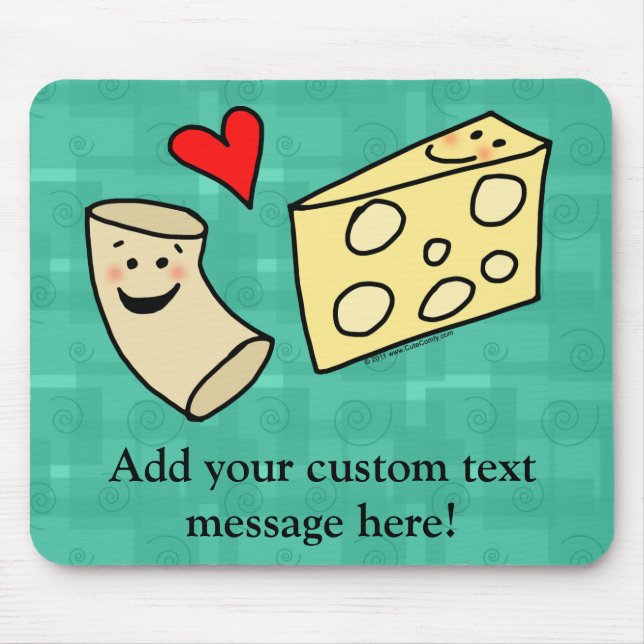Mac Loves Cheese, Funny Cute Macaroni + Cheese Mouse Mat (Front)