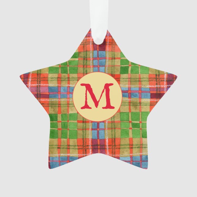 MAC RAE TARTAN Acrylic Star Ornament + Initial (Front)