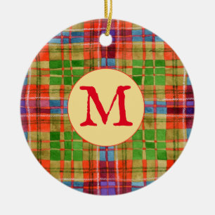 MAC RAE TARTAN Ceramic Circle Ornament + Initial