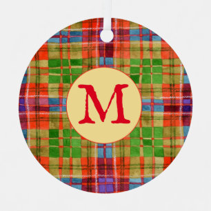 MAC RAE TARTAN Metal Circle Ornament + Initial