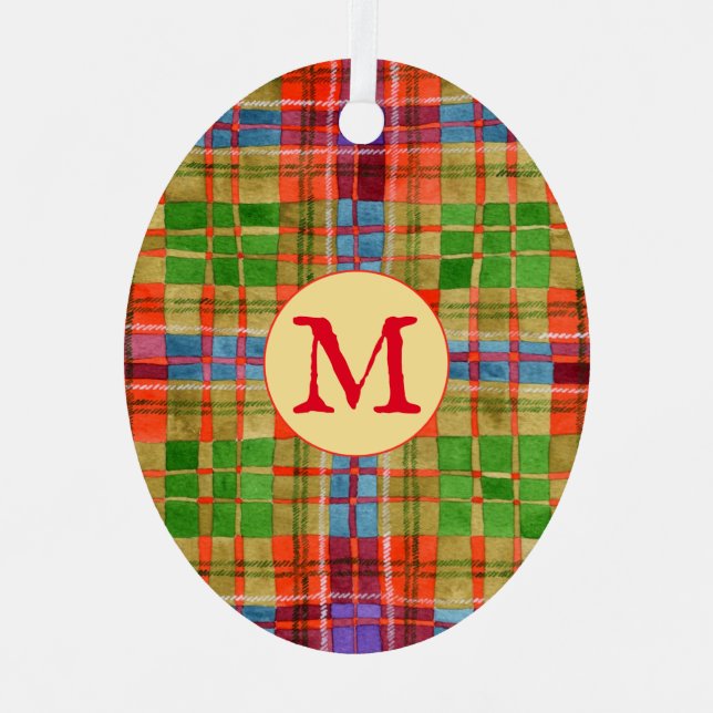 MAC RAE TARTAN Metal Oval Ornament + Initial (Front)