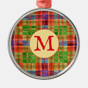 MAC RAE TARTAN Premium Round Ornament + Initial